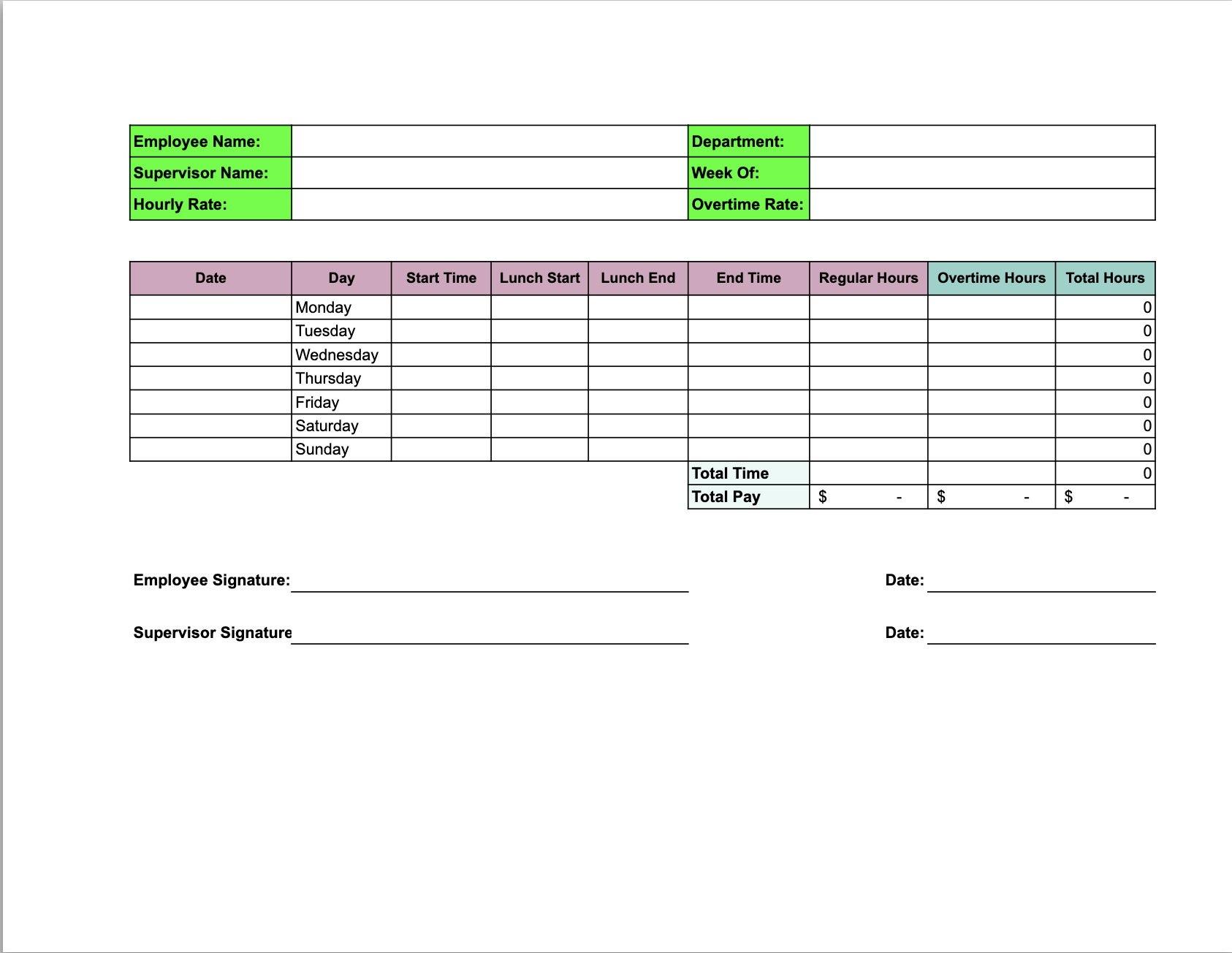 Weekly timesheet template